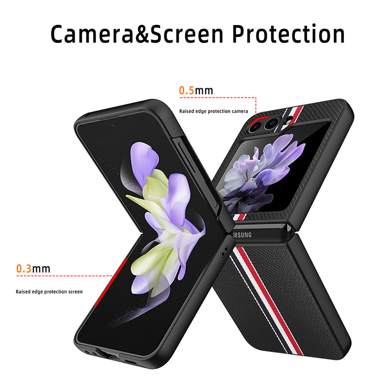 For Samsung Galaxy Z Flip5 5G Slim Case Ribbon Splicing PU PC Phone Case For Samsung Galaxy Z Flip5 5G Slim Case Ribbon Splicing PU PC Phone Case